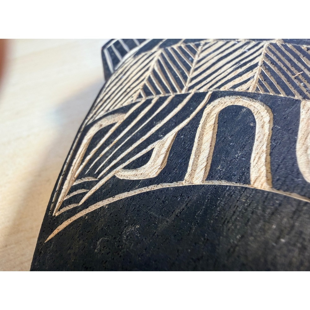 2 sided Hand Carved Wood Fish 12in Blue Dot Painted Black & White Boho Coastal - Picture 6 of 6